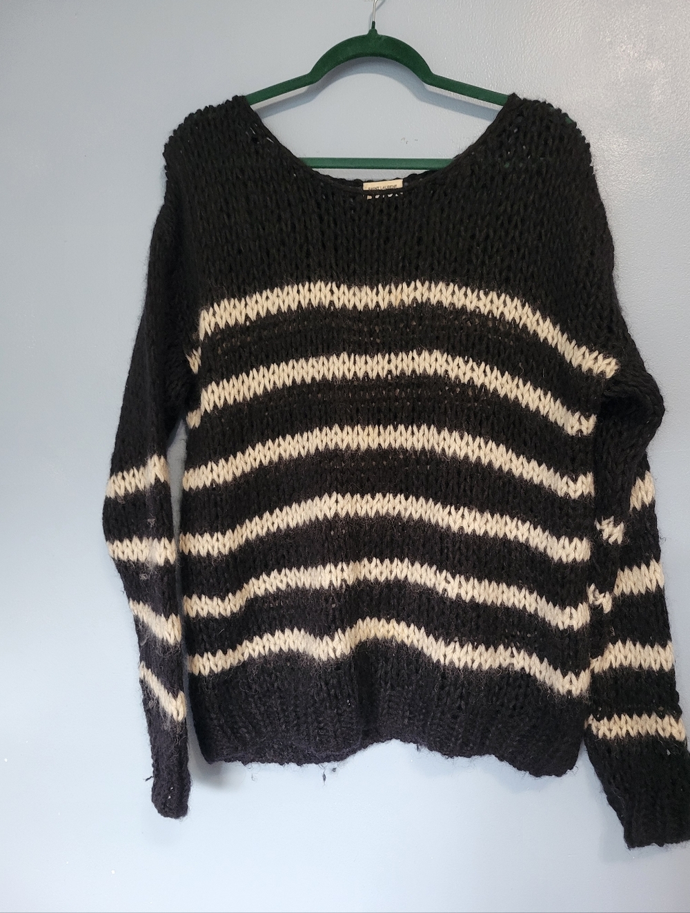 Saint Laurent Paris Womens Laine Wool Mohair Striped Sweater XL Black - Picture 2 of 13